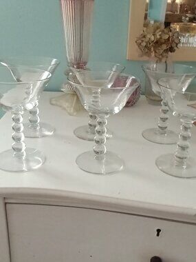 6 Imperial Candlewick Bubble Stem Wine/Champagne Crystal Glasses